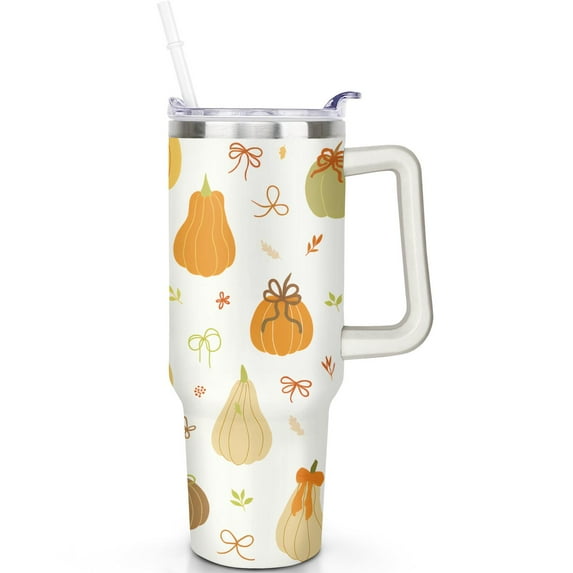 1pc pumpkin 40oz Tumbler with Straw & Handle - Insulated Stainless Steel Cup | Holiday Gift for Man Women (Christmas, Valentine's, Birthday)