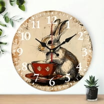 1pc rabbit coffee cup vintage Theme Wall Clock, 10 inch Round Wooden Wall Clock for Home Decor Perfect for Living Room, Dorm, Bedroom, Kitchen, Home Office & More, Wall Clock Living Room