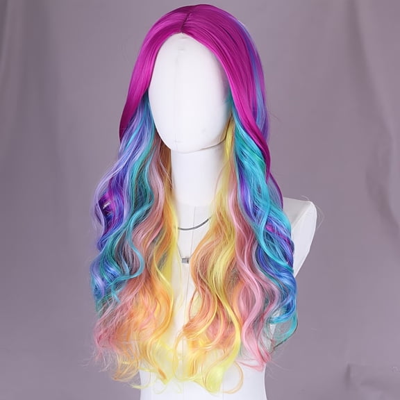 1pc, rose pink gradient wave wig for women with large curly COS style high temperature silk fluffy wig for daily party colorful long curly hair