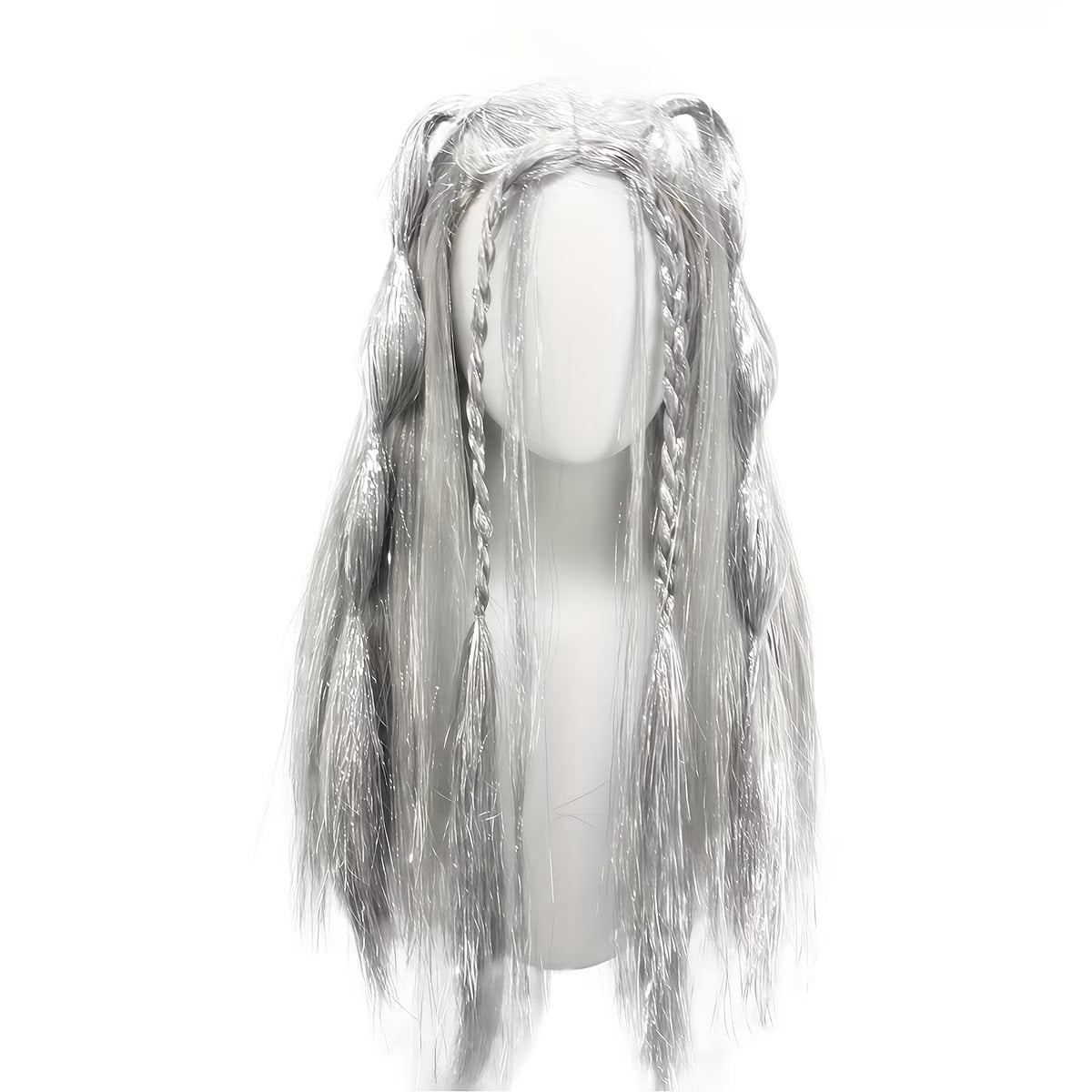 1pc, silver rain silk braided wig with unique style and full atmosphere