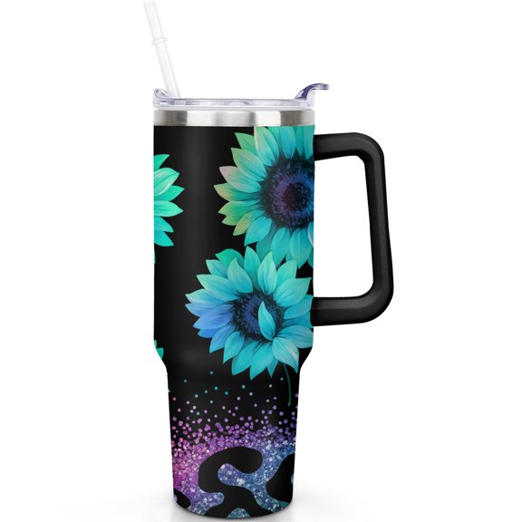 1pc sunflower 40oz Tumbler with Straw & Handle - Insulated Stainless Steel Cup | Holiday Gift for Man Women (Christmas, Valentine's, Birthday)