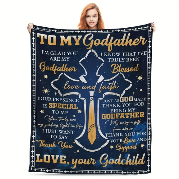1pc "to My Godfather" Fleece Blanket - Vintage-Inspired, All-Season Cozy Throw with Starry Night & Cross Design - Ideal Keepsake Gift from Godson