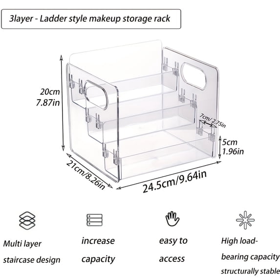 1pc transparent acrylic cosmetic storage rack threelayer snap detachable handheld cosmetic container skincare desktop organizer