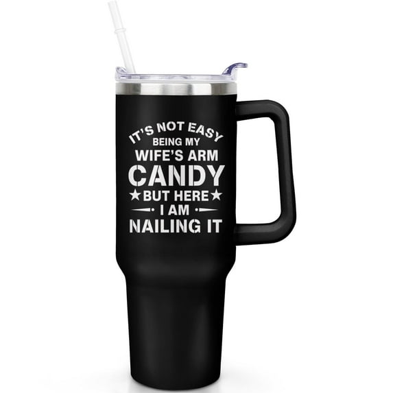 1pc wife 40oz Tumbler with Straw & Handle - Insulated Stainless Steel Cup | Holiday Gift for Man Women (Christmas, Valentine's, Birthday)