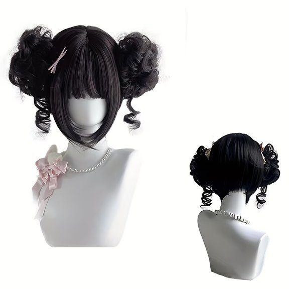 1pc, a wig set with bud and dragon beard design, double ball head design, made of high temperature resistant synthetic hair material, perfect for Cosplay, parties, Halloween and daily use