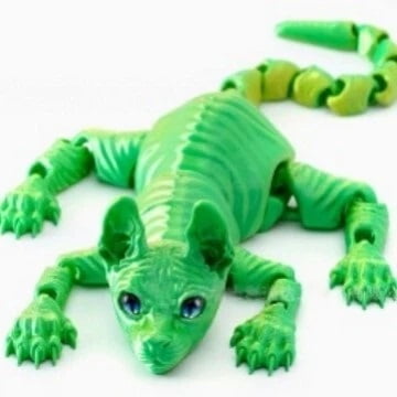 1pc yellow green 30cm 3D Printed Sphynx Cat figurine, movable craft item