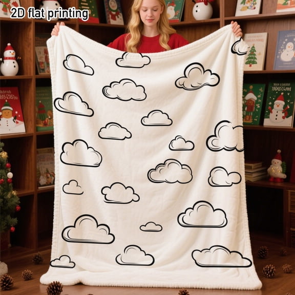 1pc2D Flat Cartoon Style Cute for clouds Cozy Throw Blanket | Whimsical Floating for cloud Patterns, Perfect for Lazy Sofa Days, Bedroom Naptime, Backyard Picnic Vibes, Polyester Flannel, Mixed Color