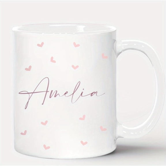 1pcPersonalised Name Mug Custom Name Mug with Pink Love Hearts Design Personalised Mug Her Cute Coffee Cup Valentines Day Custom Coffee Mug Couples Cu