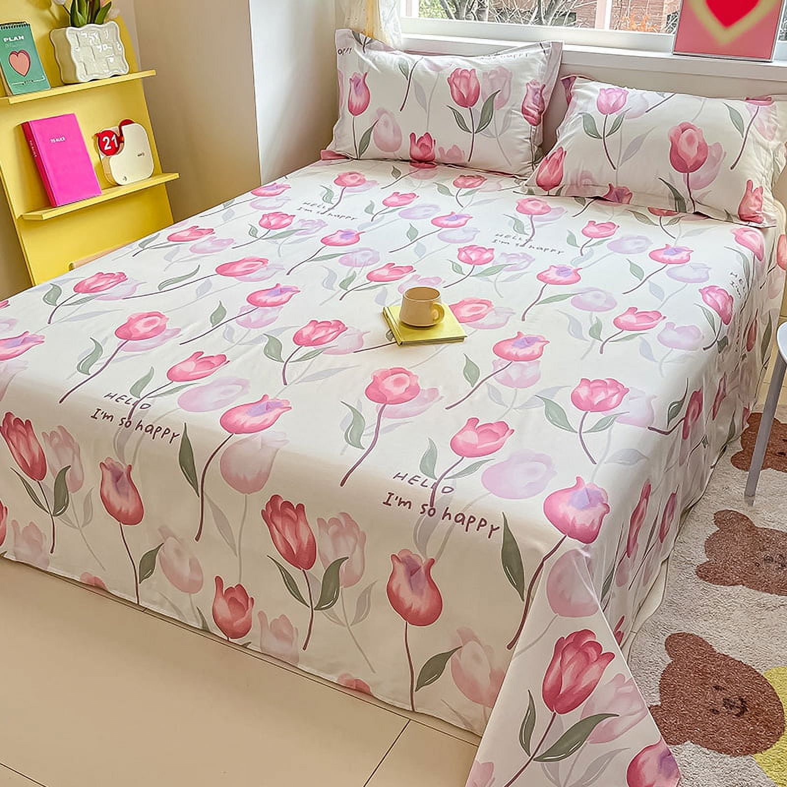 1pcs 100 Cotton Bed Sheet Flower Series Printed Double Top King Sheets