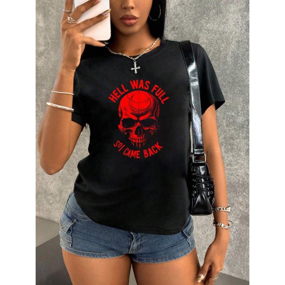 1pcs 100% Cotton T-Shirt Was Full So I Came Back With Skull Design Men's T-Shirts 220g Long Sleeve Graphic Tshirt Yellow Tshirt Men Christmas White Shirt Brain Rot Women's T-Shirts Summer Graphic T