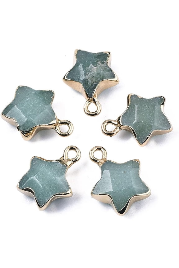 1pcs 1Pcs Star Natural Green Aventurine Pendants Faceted Charms with Light Gold Plated Edge and Brass Loop Star Natural Stone Charms for Necklace Bracelet Jewelry Making DIY Craft Making