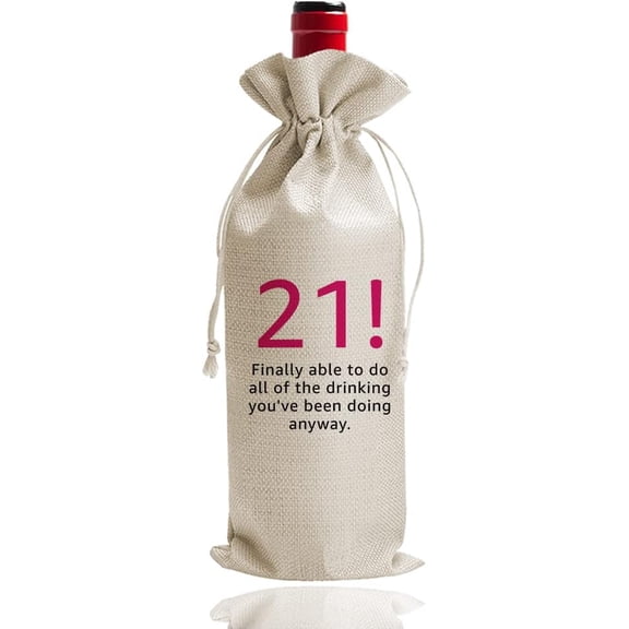 1pcs 21th Birthday Wine Bag, 21 Years Old Gift Idea Wine Bag for Her Girl Friend Sister BBF, 21st & Legal Presents for 21st Birthday girl, Birth Day Gift Ideas Party Decorations