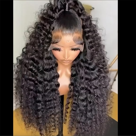 1pcs 26 Inch 180% Density Preplucked Baby HairBlack Synthetic HairGluelessKinky Curly Lace Front Wig Daily Wig for WomenHeat Resistant