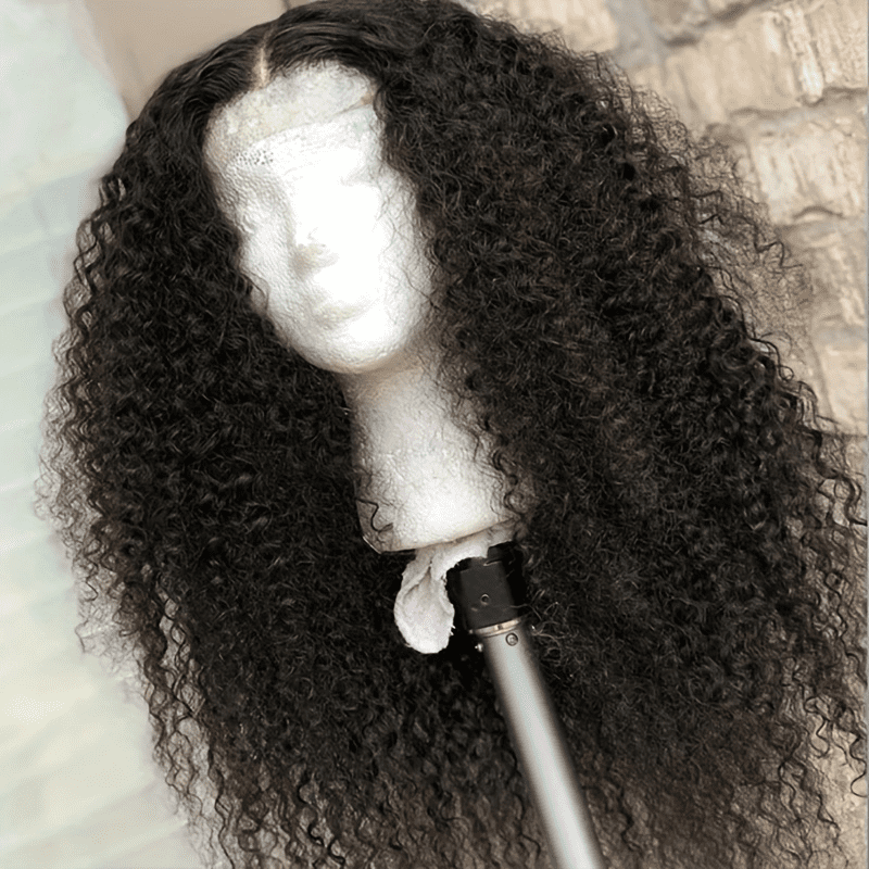 1pcs 26 Inch Preplucked Baby Hair，180% Density Black Synthetic Hair，Heat Resistant ，Kinky Curly Lace Front Wig ， Glueless Daily Wig for Women