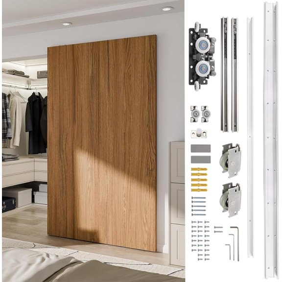 1pcs 27.6-47.2 Inch Hidden Sliding Barn Door Hardware and Track, Floating Wall Mounted Invisible Sliding Door Track, Soft Close, Quiet, Easy to Install