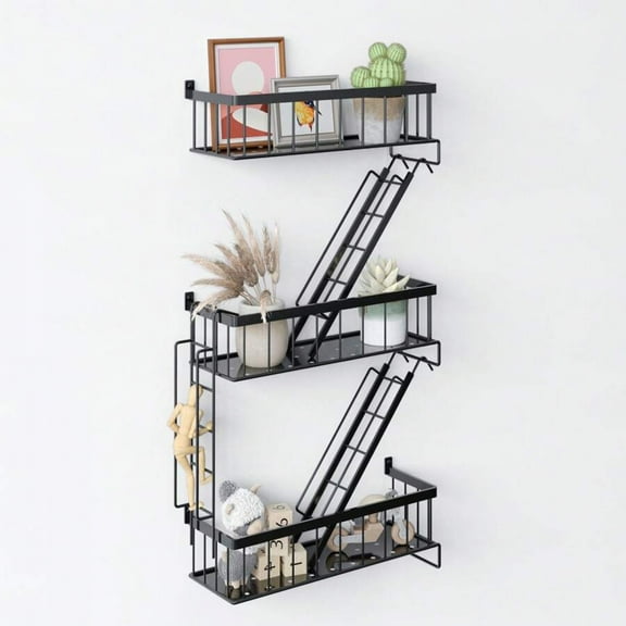 1pcs 3 Tier Black Floating Shelf For Wall, Bathroom Organizer, Room Organization, Wall Shelf With Screwdriver And Screws, Wall Hanging