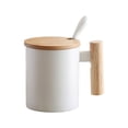 thumbnail image 1 of 1pcs 310ml Ceramic Wooden Handle Coffee Mug with Lid and Spoon Couples Cup Office Kitchen Gift Cup, 1 of 8