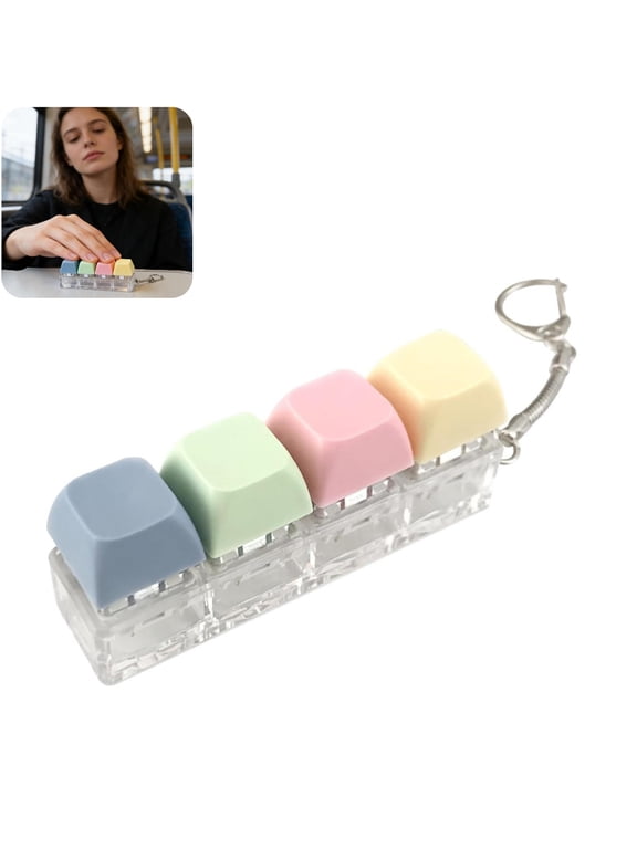 1pcs 4Key Mechanical Switch Fidget Keychain, Pastel Color Fidget Clicker Toy, Portable Keyboard Switch Stress Relief Fidget Pendant for Daily Relaxation