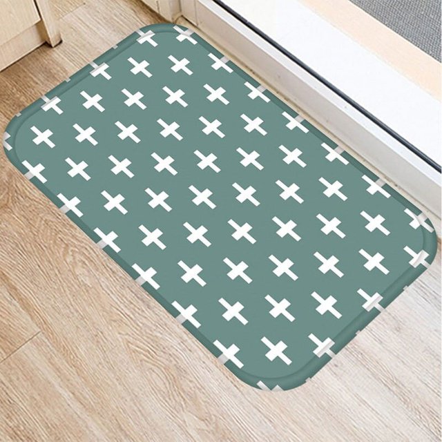 1pcs 40*60cm Green Geometric Pattern AntiSlip Suede Carpet Door Mat