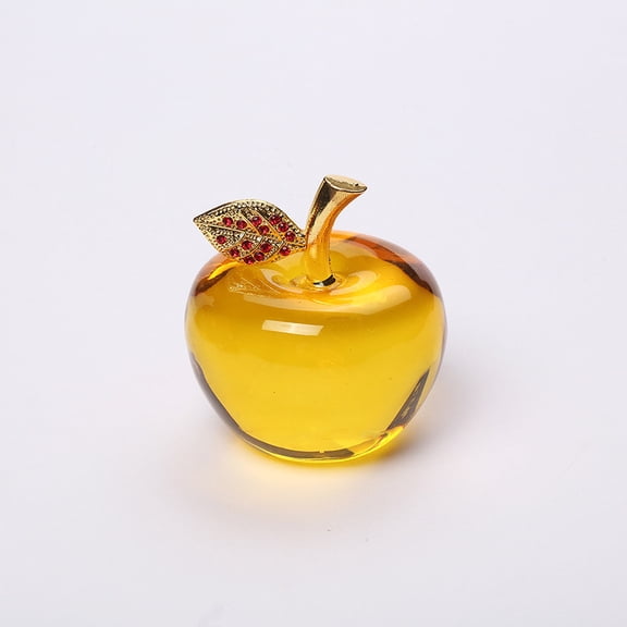 1pcs 50MM Crystal Apple Decoration, Handmade Glass Collectible Figurines for Home Decoration,Christmas DecorationDiamond Leaf Yellow