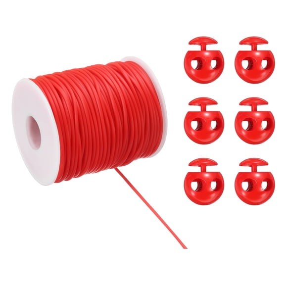 1pcs 54.7 Yard Synthetic Rubber Cord Kit with 6pcs Plastic Cord Locks, Red