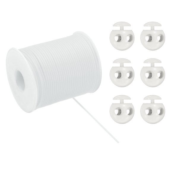 1pcs 54.7 Yard Synthetic Rubber Cord Kit with 6pcs Plastic Cord Locks, White