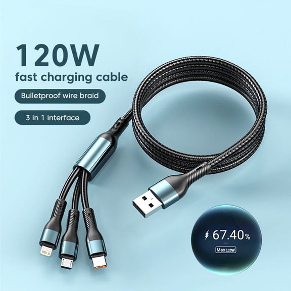 1pcs 5A USB Cable 3 in 1 Fast Charging USB C Cable 120W Fast Charger Micro USB 1.2M