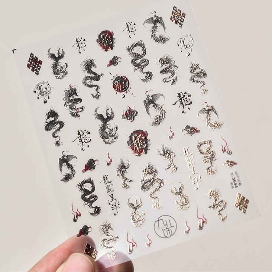 1pcs 5D Bronzing Japanese Dragon Phoenix Nail Art Stickers Luxury Retro Gold Dragon Nail Decorations Decals Manicure Accessories