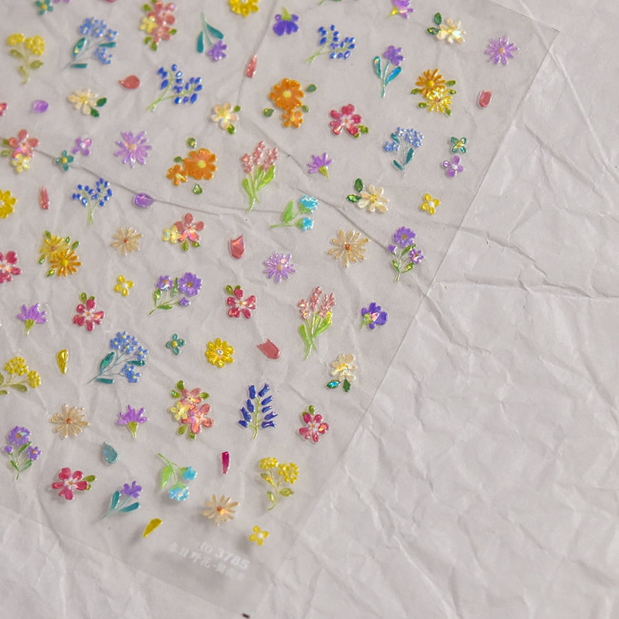 1pcs 5D Exquisite Wildflowers Nail Art Stickers Colorful Flower Adhesive Transfer Slider DIY Spring Nail Decoration Parts Decals