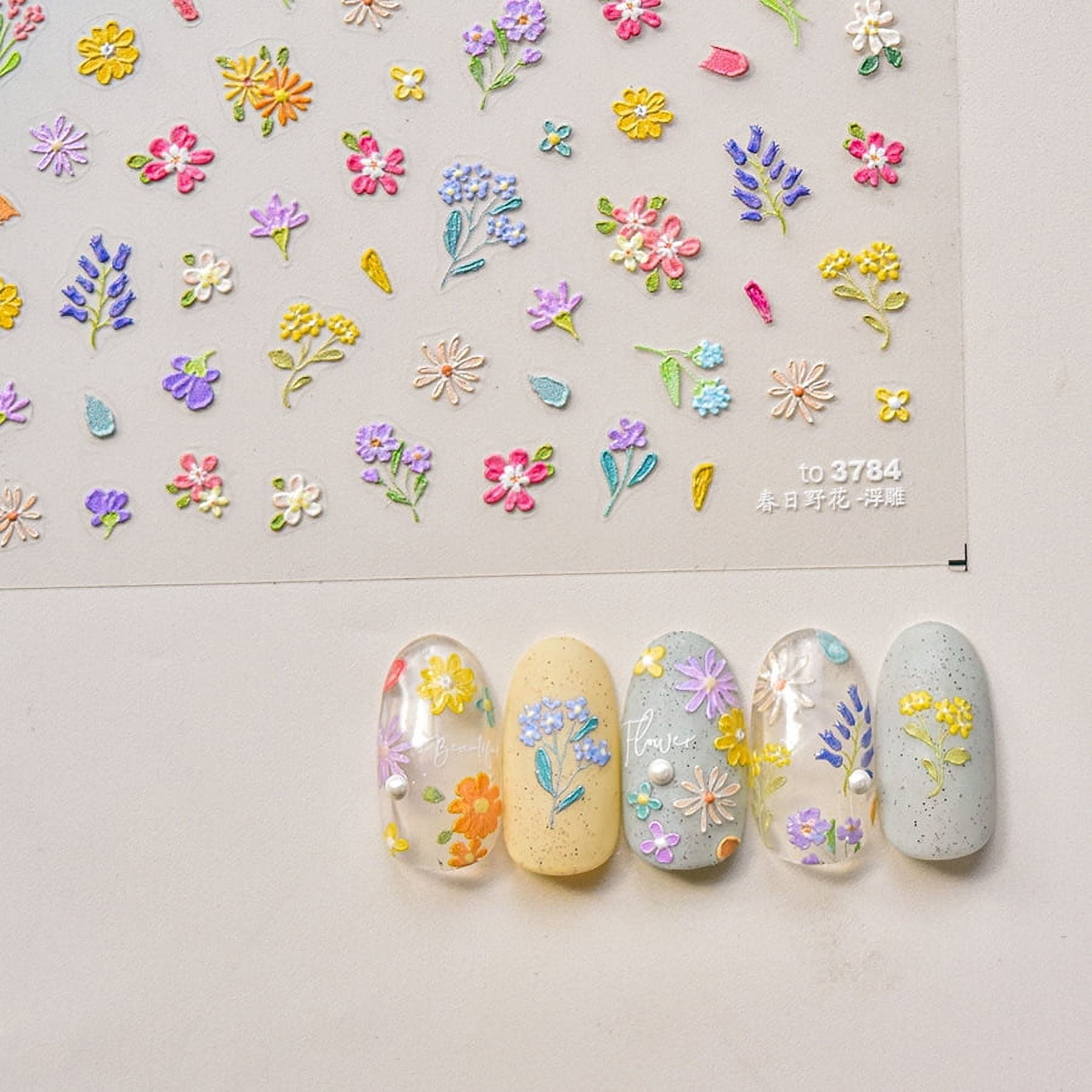 1pcs 5D Exquisite Wildflowers Nail Art Stickers Colorful Flower Adhesive Transfer Slider DIY Spring Nail Decoration Parts Decals