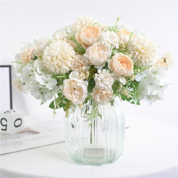 1pcs 7 Heads Large Fake Flowers Rose Hydrangea Ball Arrangement Center Pieces for Table Artificial Silk Floral Bouquet for Wedding Party Home Decor