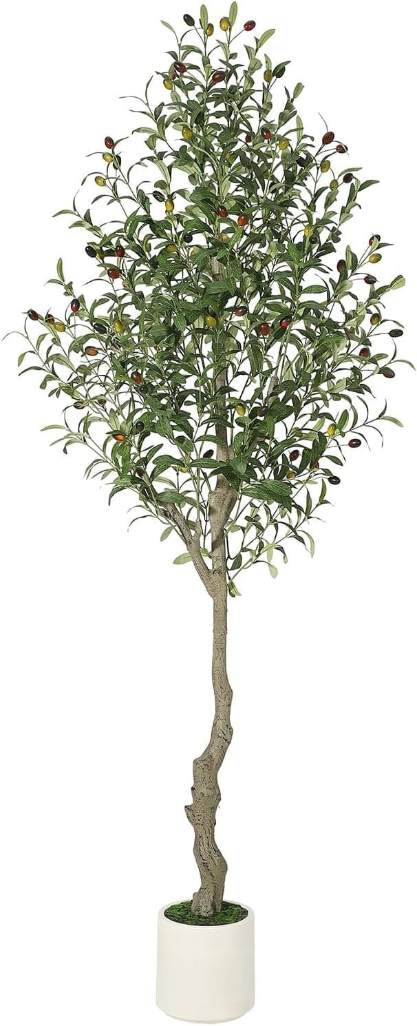 1pcs 7FT Faux Olive Tree Tall,Olive Trees Artificia Indoor with White ...