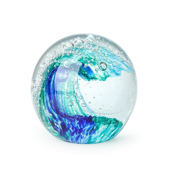 1pcs 80mm Wave Sparkling Balls Crystal Figurine Desk Decor Handmade Blown Glass Sea Star Beach Themed Animals Ornaments Collectible Crafts Sea Glass GiftsGreen Blue