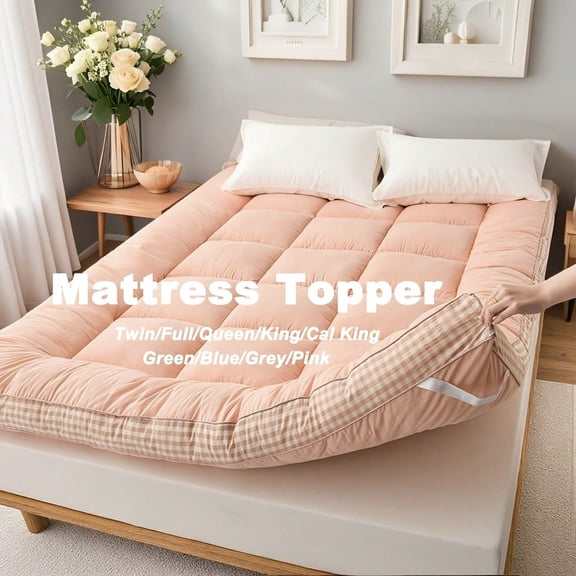 [1pcs 900gsm King Mattress Topper] Thin Mattress Pad With Checkered Print On The Side, Featuring Straps At The Corners Fit Over The Mattress, Foldable, Soft & Warm Mattress Protector