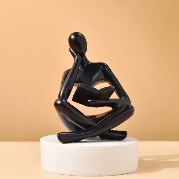 1pcs Abstract Art Thinker Statue - Reading Thinker Sculpture Figurine, Modern Home Decoration for Living Room Office Shelves Coffee Table Desk Decor (Style 1Black)