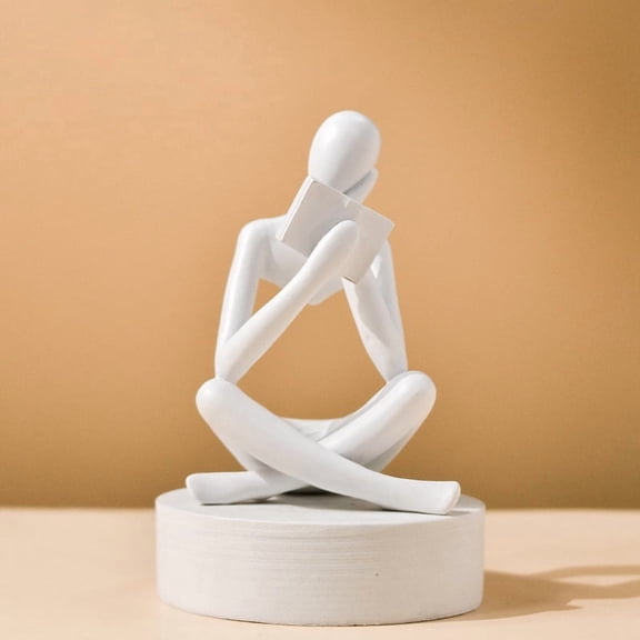 1pcs Abstract Art Thinker Statue - Reading Thinker Sculpture Figurine, Modern Home Decoration for Living Room Office Shelves Coffee Table Desk Decor (Style 2White)