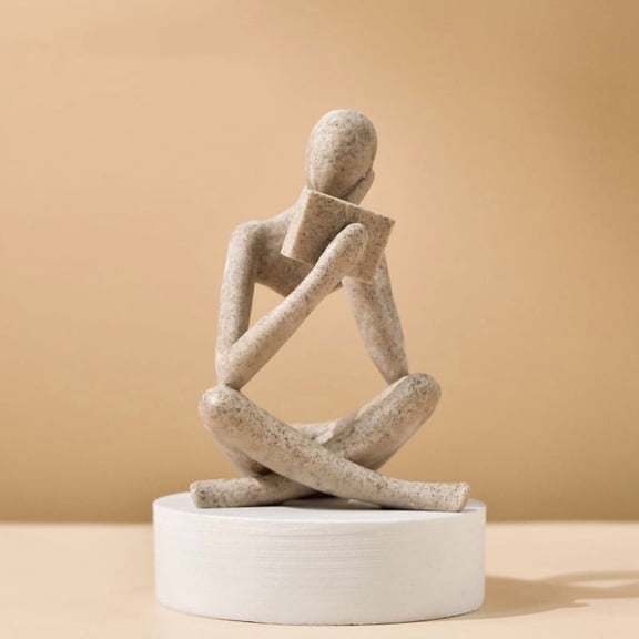1pcs Abstract Art Thinker Statue - Reading Thinker Sculpture Figurine, Modern Home Decoration for Living Room Office Shelves Coffee Table Desk Decor (Style 2Sandstone)