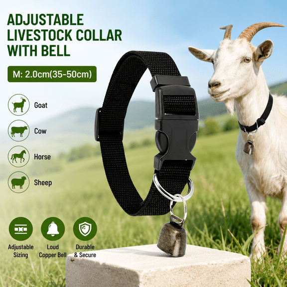 1pcs Adjustable Livestock Collar with Bell for Goat, Cow, Horse, Sheep - Pet Anti-Lost Grazing Copper Bell Collar, Adjustable Sizing