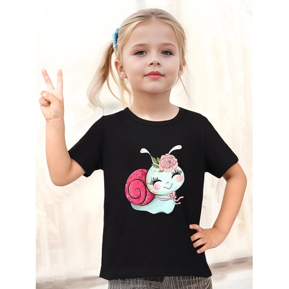 1pcs Adorable Animal Print Cotton T-Shirt for Girls - Comfy Short Sleeve Crew Neck Top, Perfect for Spring & Summer, Basic Style, Conventional Version, Xia