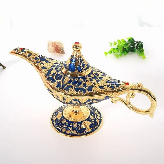 1pcs Aladdin Magic Genie Lamp, Craft Ornament Aladdin Lamp, Divine Lamp Ornament Tabletop Decoration for Wedding PartyDark Blue