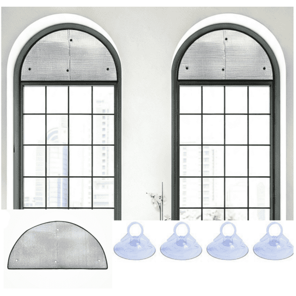 1pcs Arch Window Heat Blocking Film, Heat Reflective Arch Window Film with Metal Hole and Sucker Half Round Window Shade Arch Window Blackout Shade for Aluminum Foil Privacy Anti UV Reusable 18IN