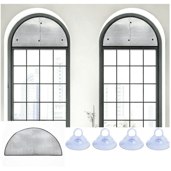 1pcs Arch Window Heat Blocking Film, Heat Reflective Arch Window Film with Metal Hole and Sucker Half Round Window Shade Arch Window Blackout Shade for Aluminum Foil Privacy Anti UV Reusable 18IN
