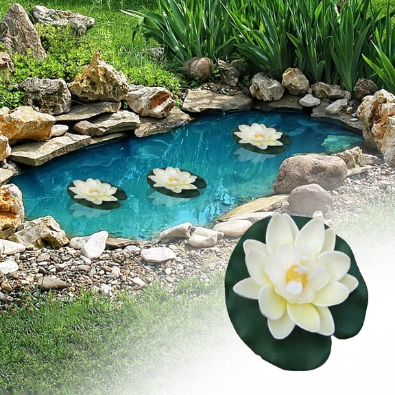 1pcs Artificial Floating Foam Lotus Flowers with Artificial Frog Lotus Leaves, Lily Pads for Lake, Pond Plants Ornaments for Pool Aquarium Water Decoration, White