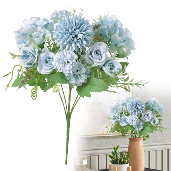 1pcs Artificial Flowers Bouquet Fake Peony Silk Hydrangea Wildflowers Arrangements with Stems for Wedding Home Centerpieces Decor (Light Blue)