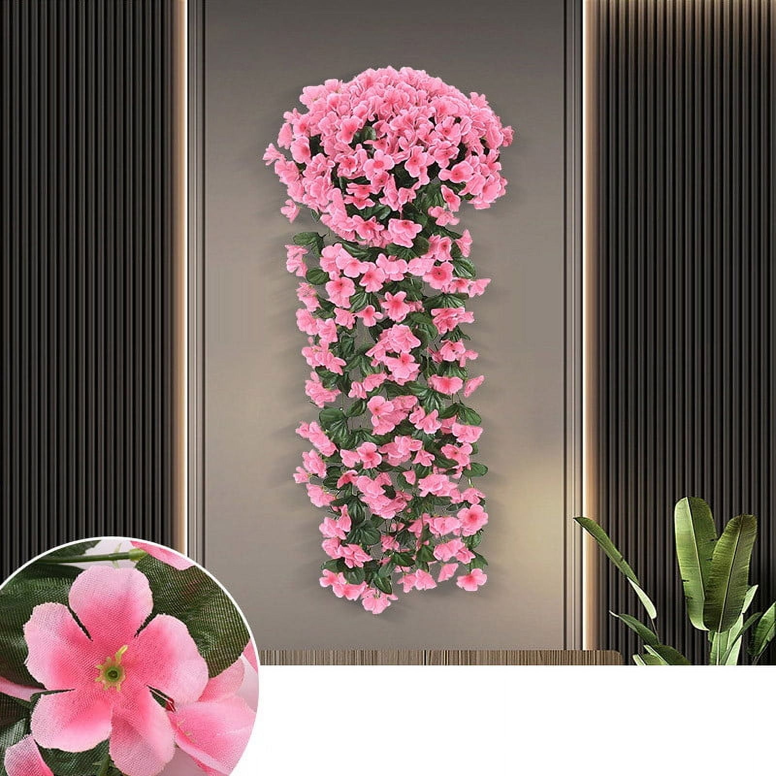 1pcs Artificial Hanging Flowers Outdoor Faux Plants Spring Decor Fake Mums Violets with Eucalyptus Realistic UV Resistant Trailing Vines Porch Yard Indoor Five-petal