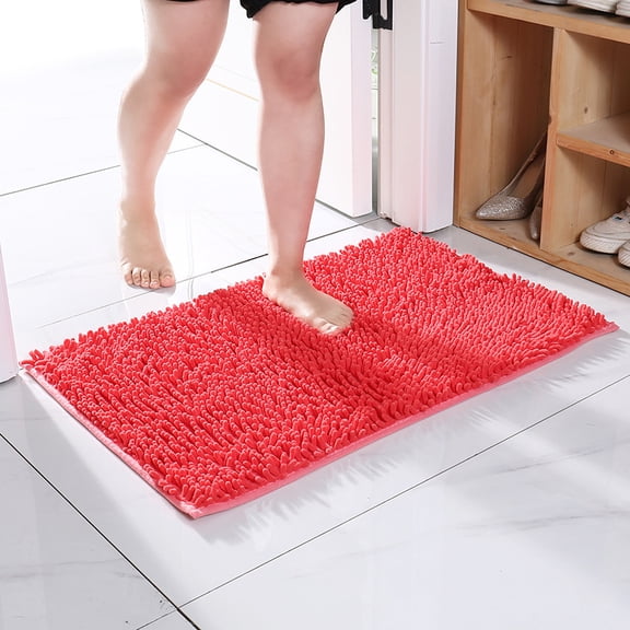 1pcs Bathroom Rugs Mat 31.4x19.6 inch Non Slip Chenille Bath Mats Bath Rugs for Bathroom Shower Tangerine