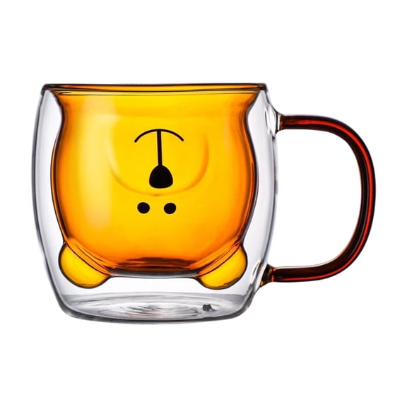 (1pcs)Bear Cup 8oz Glass Cup with Lid and Straw Bear Glass Bottle Mug for Milk Tea Infused Water Beverage Grade