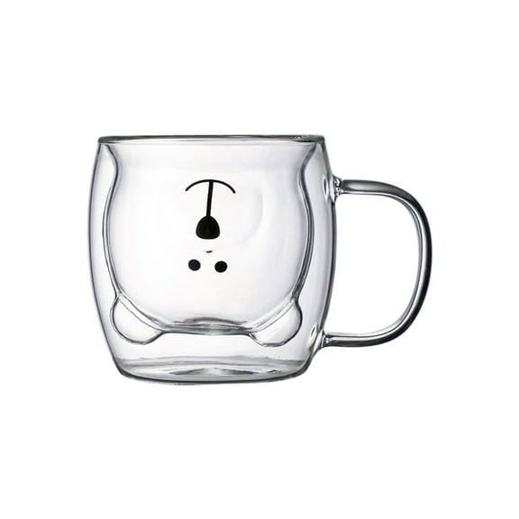 (1pcs)Bear Cup 8oz Glass Cup with Lid and Straw Bear Glass Bottle Mug for Milk Tea Infused Water Beverage Grade