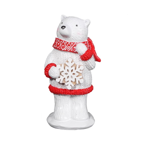 1pcs Bear With Snowflake Figurine Statues, Christmas Bear With Snowflake Resin Ornaments for Home Decor Accents Living Room Office Bookself Tabletop Mantle Christmas Decoration