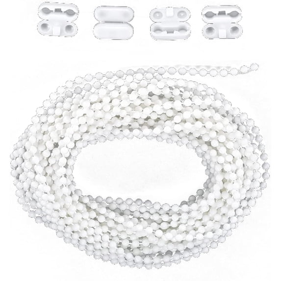 1pcs Blind Chain Connectors,Plastic Roller Blind and Roman Shade Blind Beaded Chain Cord with 4pcs Mating Connectors,4.5mm Roller Blind Chain Beaded Pull Chain Extension Repair Fittings(5m,White)